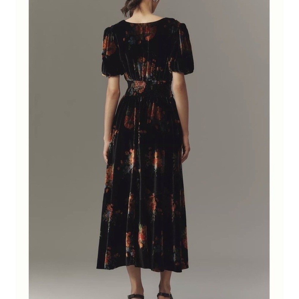 NEW Anthropologie Katerina Button Front Dress Velvet Floral Black Sz XXS Boho - Picture 5 of 10